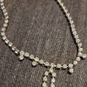 Vintage 1950s Rhinestone Necklace Bracelet Set Silver Tone Mid Century Glam